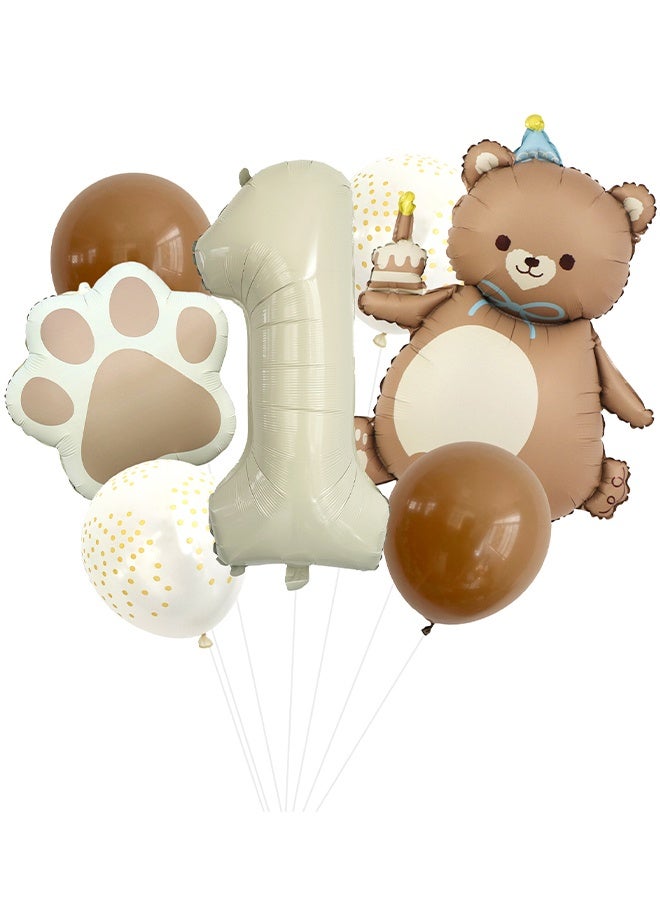 1st Birthday Party Decoration Supplies 32 Inch Matte Brown Color Digital Bear Aluminum Film Balloon Set Cute Aluminum Film Balloon Birthday Party Decorations - Image 1